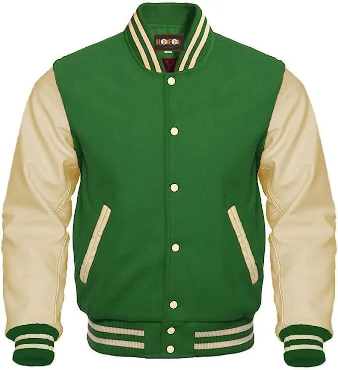 Men's Varsity Leather Sleeves Jacket Baseball Bomber Letterman Jackets