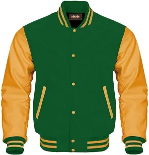 Men's Varsity Leather Sleeves Jacket Baseball Bomber Letterman Jackets
