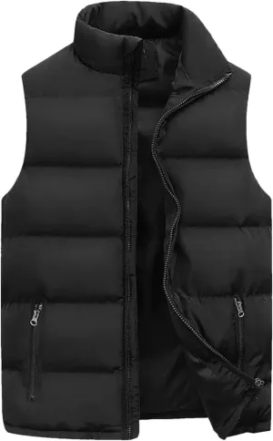 Men's Winter Puffer Vest Outerwear Casual Warm Sleeveless Jackets Cotton Padded Thicken Down Waistcoat
