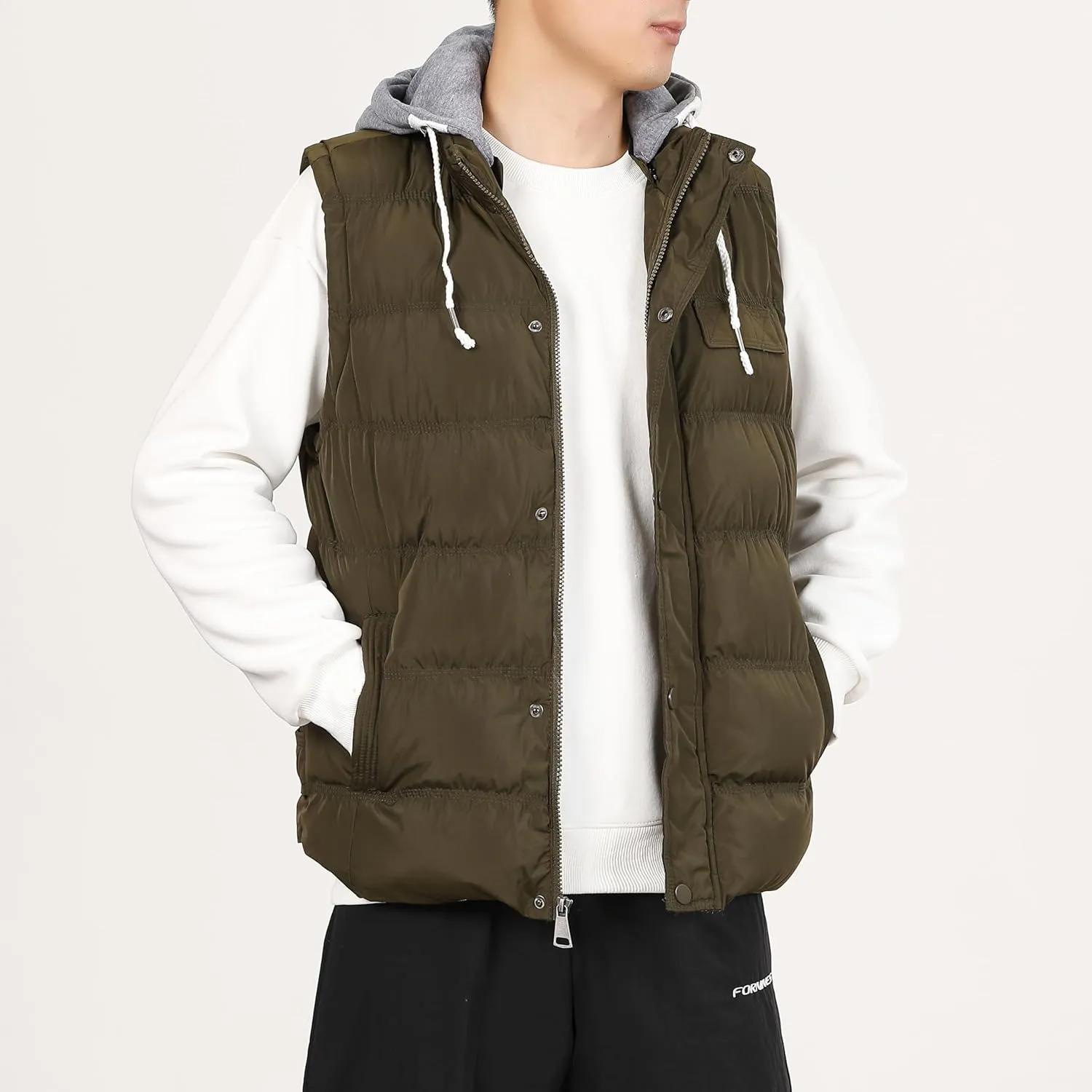 Men's Winter Puffer Vest, Sleeveless Jacket with Padded and Detachable Hood - Ideal Outerwear for Cold Weather