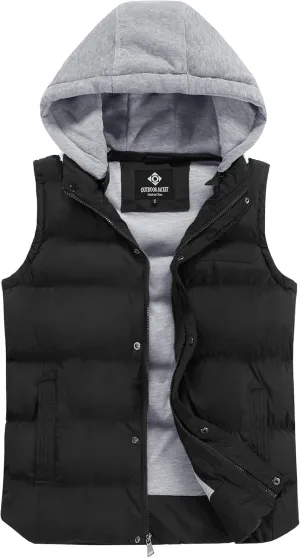 Men's Winter Puffer Vest, Sleeveless Jacket with Padded and Detachable Hood - Ideal Outerwear for Cold Weather