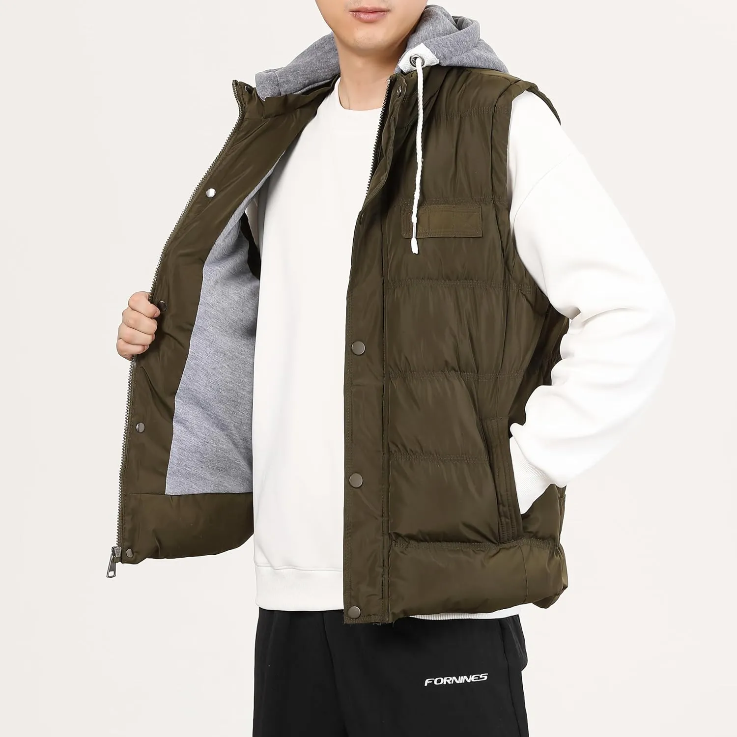 Men's Winter Puffer Vest, Sleeveless Jacket with Padded and Detachable Hood - Ideal Outerwear for Cold Weather