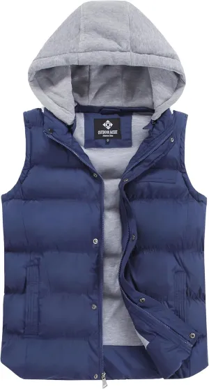 Men's Winter Puffer Vest, Sleeveless Jacket with Padded and Detachable Hood - Ideal Outerwear for Cold Weather