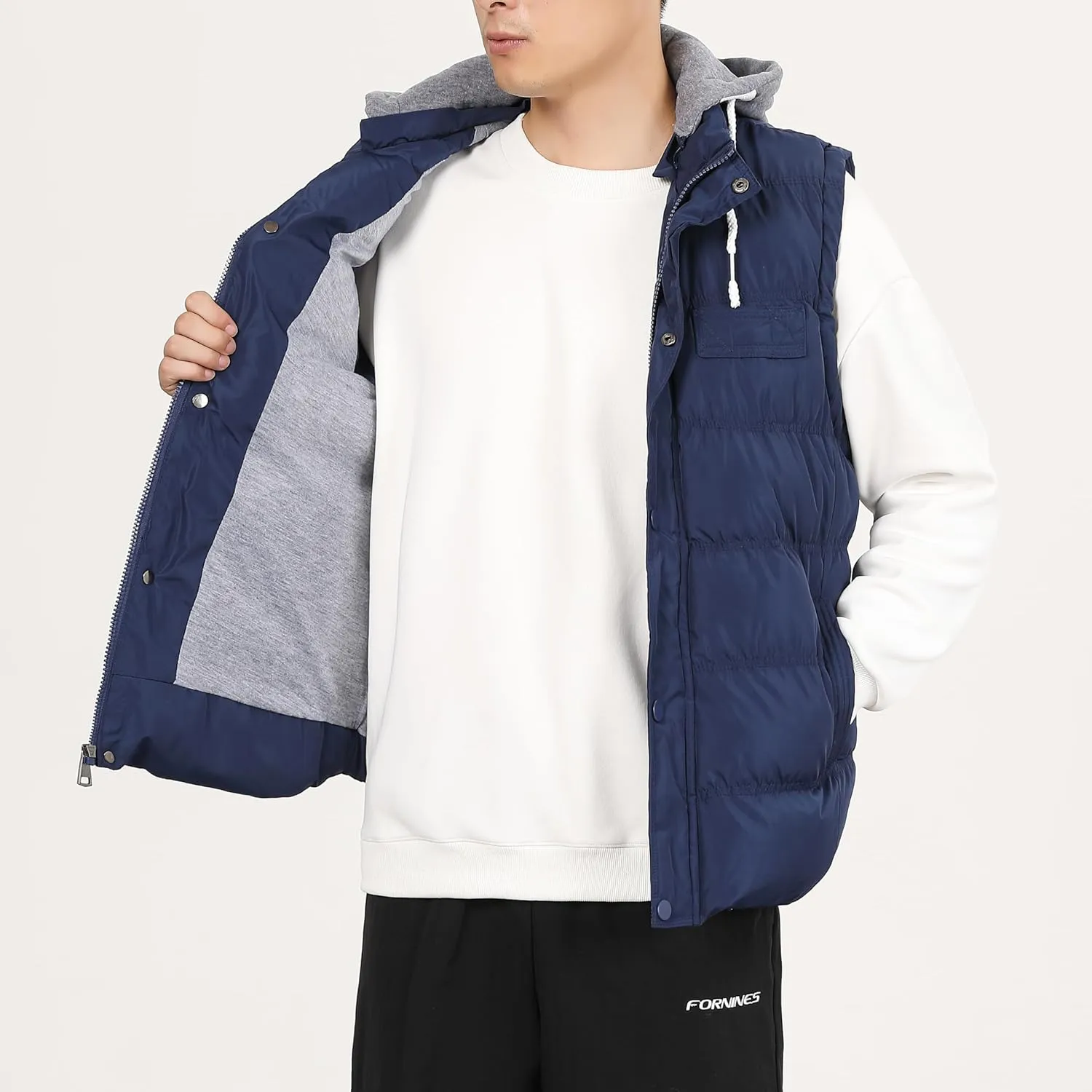 Men's Winter Puffer Vest, Sleeveless Jacket with Padded and Detachable Hood - Ideal Outerwear for Cold Weather
