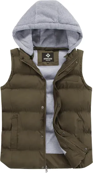 Men's Winter Puffer Vest, Sleeveless Jacket with Padded and Detachable Hood - Ideal Outerwear for Cold Weather