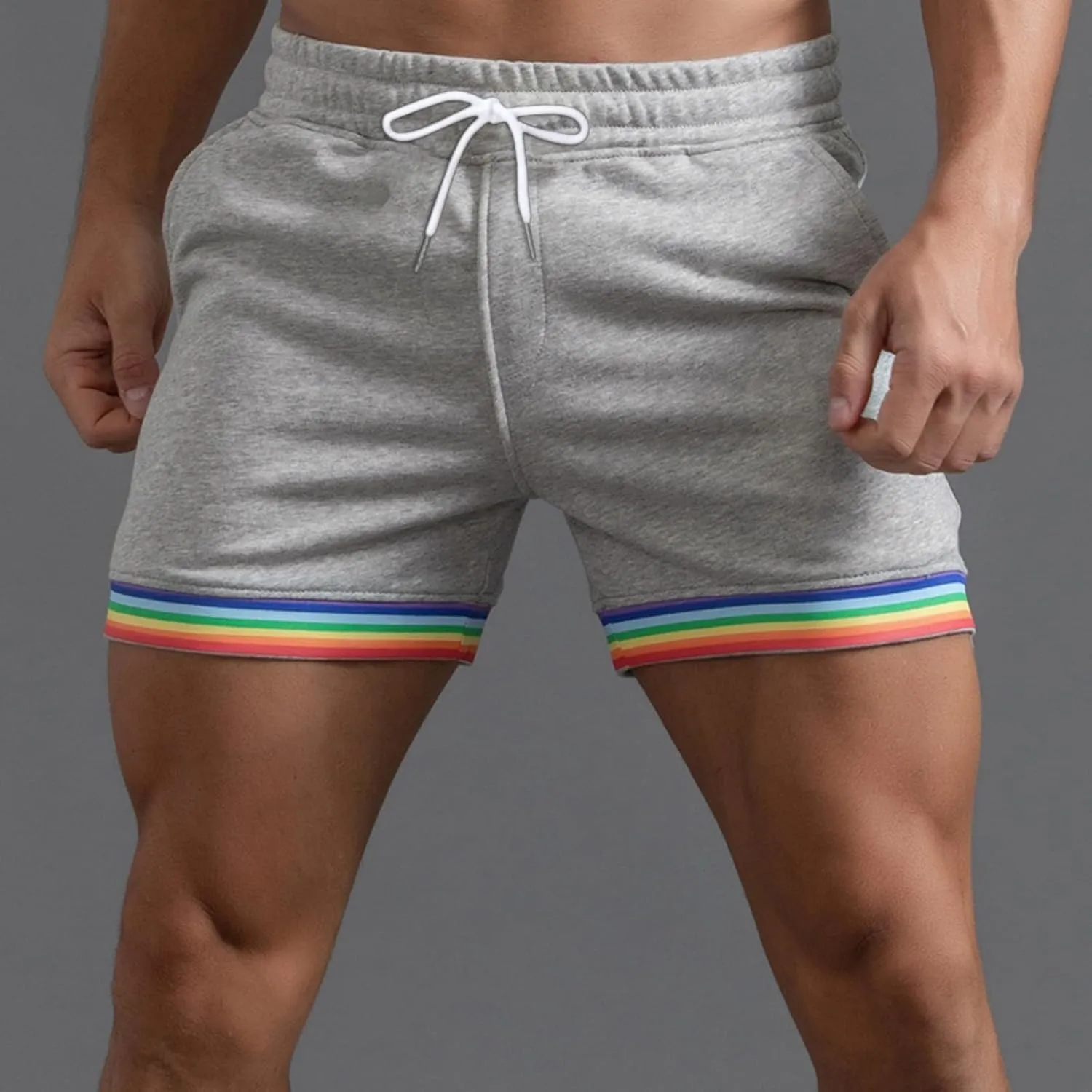 Mens Workout Shorts Rainbow Stripe Basketball Shorts 3 Inch Men Running Shorts Breathable with Pockets for Athletic Gym