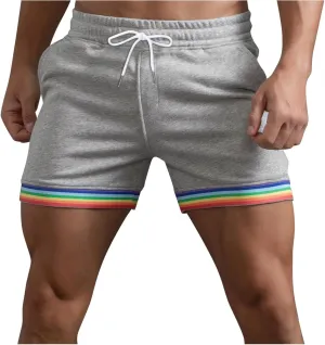 Mens Workout Shorts Rainbow Stripe Basketball Shorts 3 Inch Men Running Shorts Breathable with Pockets for Athletic Gym