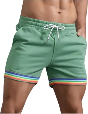 Mens Workout Shorts Rainbow Stripe Basketball Shorts 3 Inch Men Running Shorts Breathable with Pockets for Athletic Gym