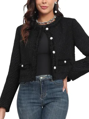 M.Infisavo Tweed Blazer Jackets for Women Fall Winter Long Sleeve Elegant Work Business Casual Cropped Jacket