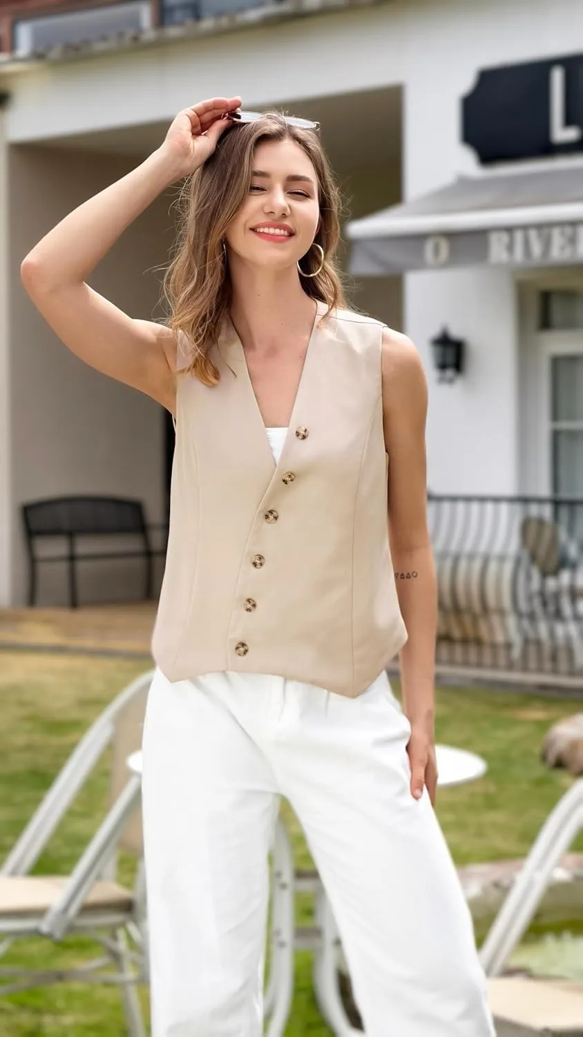 MISS MOLY Women's 2025 Trendy Blazer Vest Summer Sleeveless Outerwear Fully Lined Button Suit Waistcoat Vest