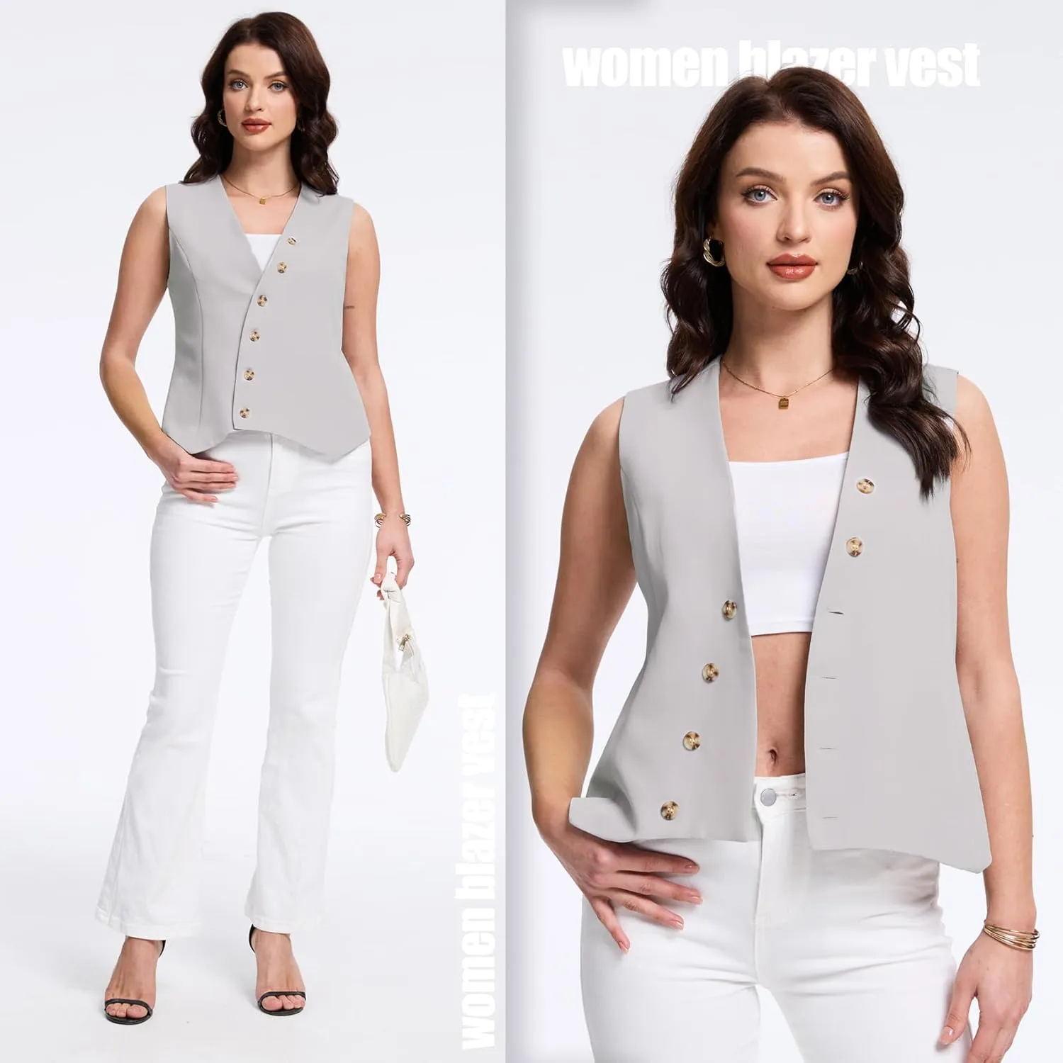 MISS MOLY Women's 2025 Trendy Blazer Vest Summer Sleeveless Outerwear Fully Lined Button Suit Waistcoat Vest