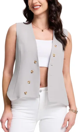 MISS MOLY Women's 2025 Trendy Blazer Vest Summer Sleeveless Outerwear Fully Lined Button Suit Waistcoat Vest