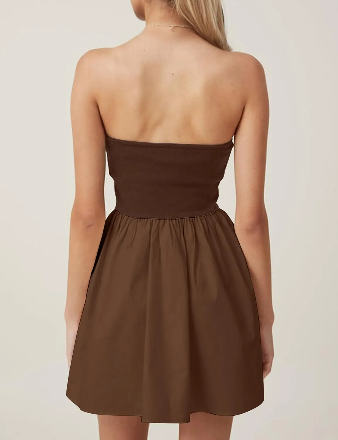MISSACTIVER Women Strapless Tube Top Mini Dress Off Shoulder Sleeveless Drop-Waist A Line Short Dress Summer Patchwork Dress