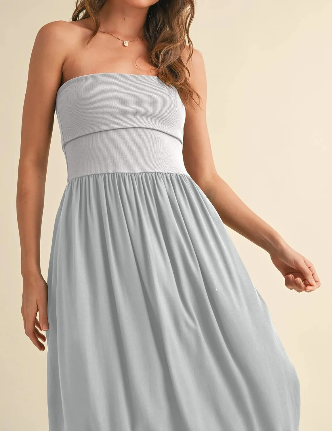 MISSACTIVER Womens Summer Drop Waist Tube Dress Flowy Patchwork Strapless Maxi Dress Off Shoulder Casual Bandeau Tank Dress