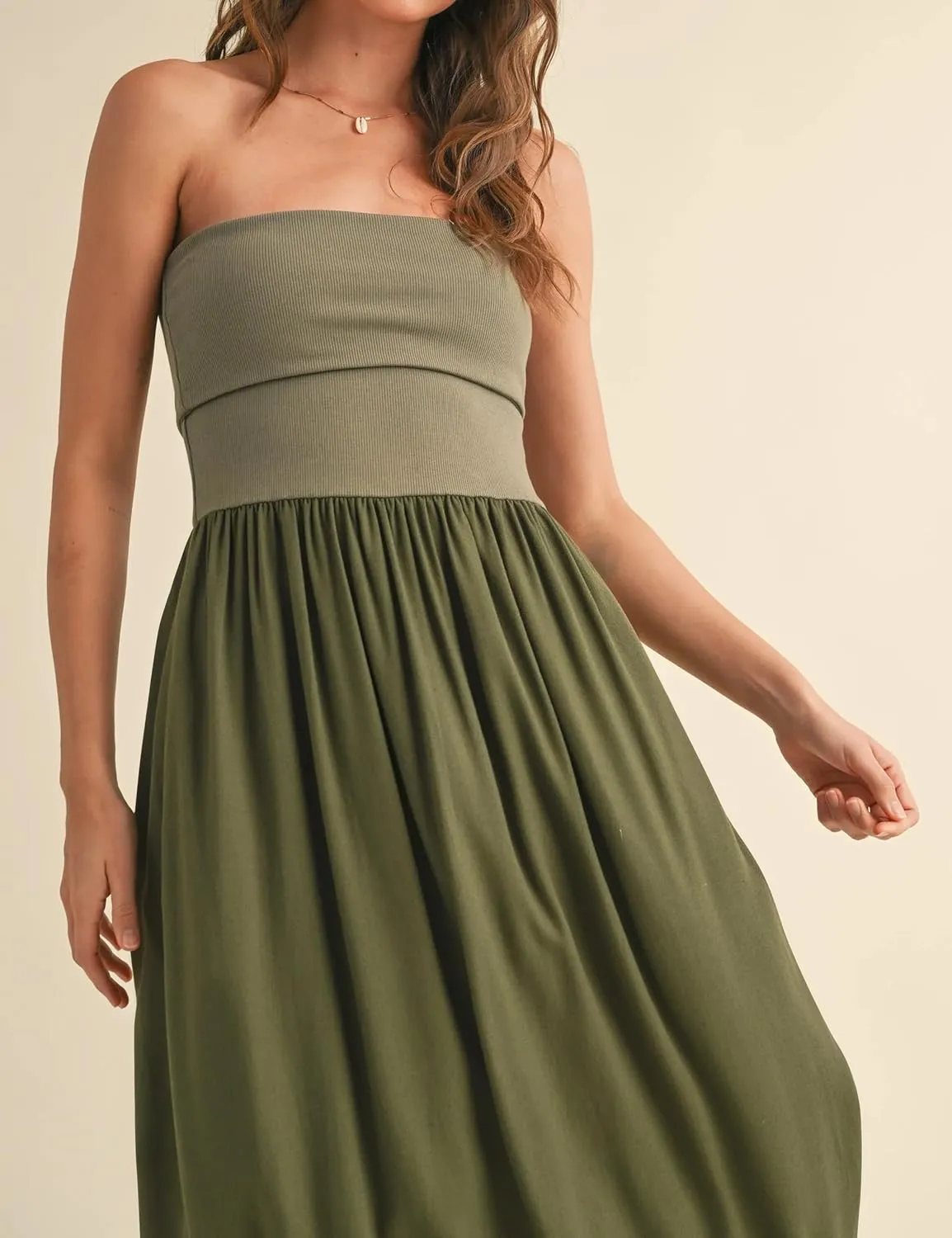 MISSACTIVER Womens Summer Drop Waist Tube Dress Flowy Patchwork Strapless Maxi Dress Off Shoulder Casual Bandeau Tank Dress