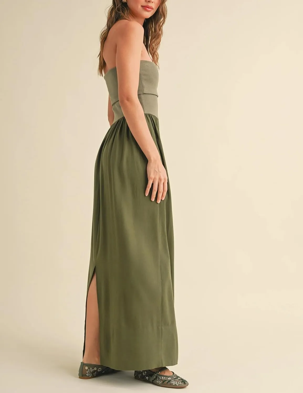 MISSACTIVER Womens Summer Drop Waist Tube Dress Flowy Patchwork Strapless Maxi Dress Off Shoulder Casual Bandeau Tank Dress