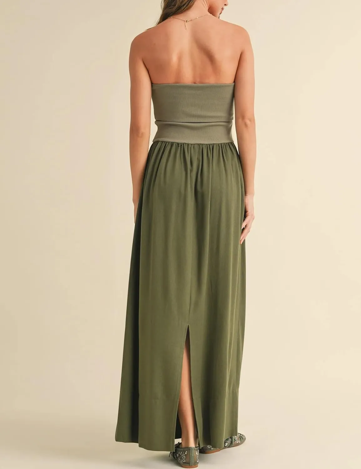 MISSACTIVER Womens Summer Drop Waist Tube Dress Flowy Patchwork Strapless Maxi Dress Off Shoulder Casual Bandeau Tank Dress