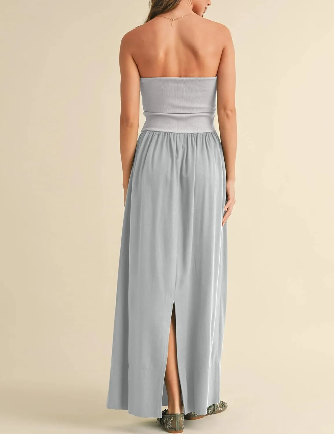 MISSACTIVER Womens Summer Drop Waist Tube Dress Flowy Patchwork Strapless Maxi Dress Off Shoulder Casual Bandeau Tank Dress