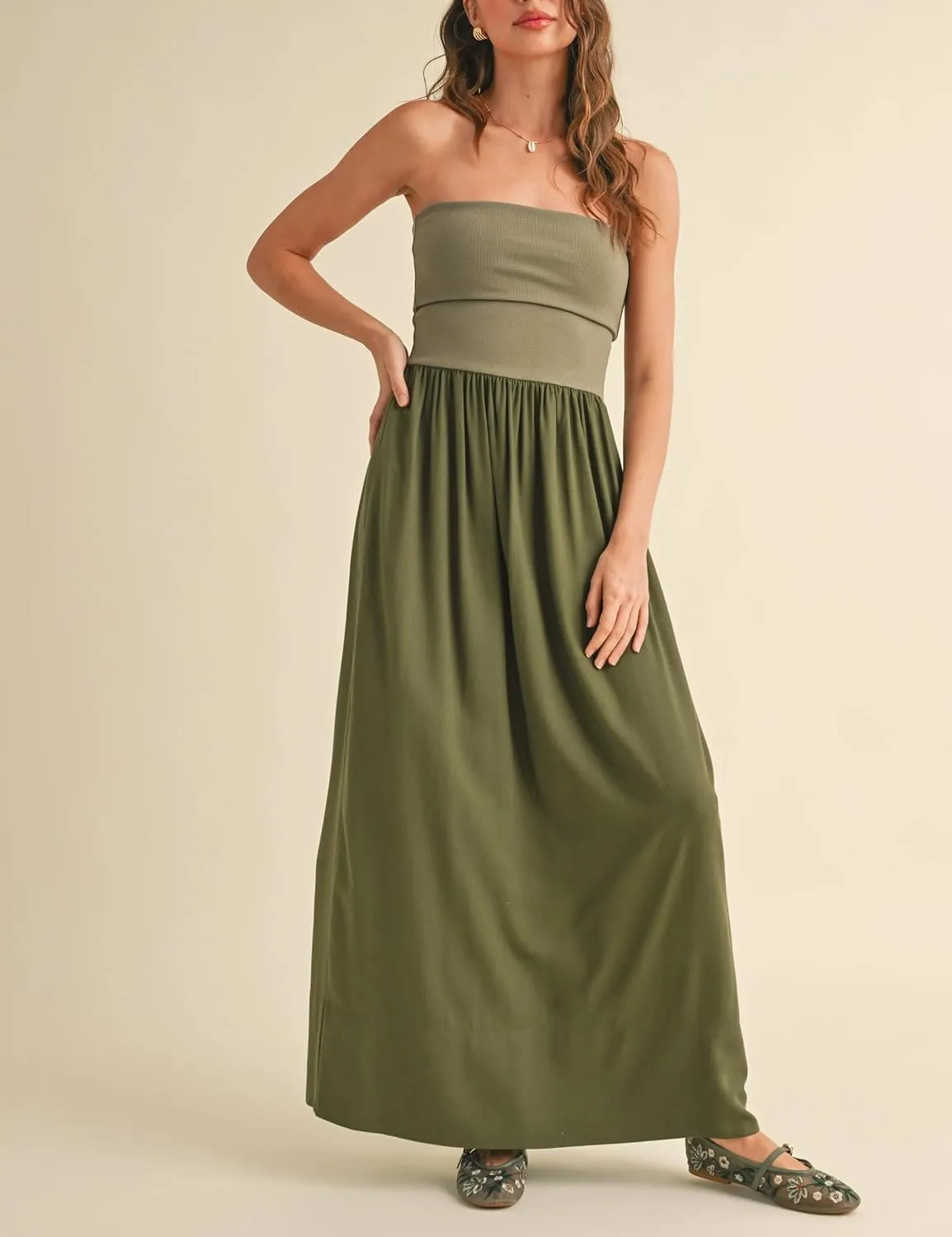 MISSACTIVER Womens Summer Drop Waist Tube Dress Flowy Patchwork Strapless Maxi Dress Off Shoulder Casual Bandeau Tank Dress