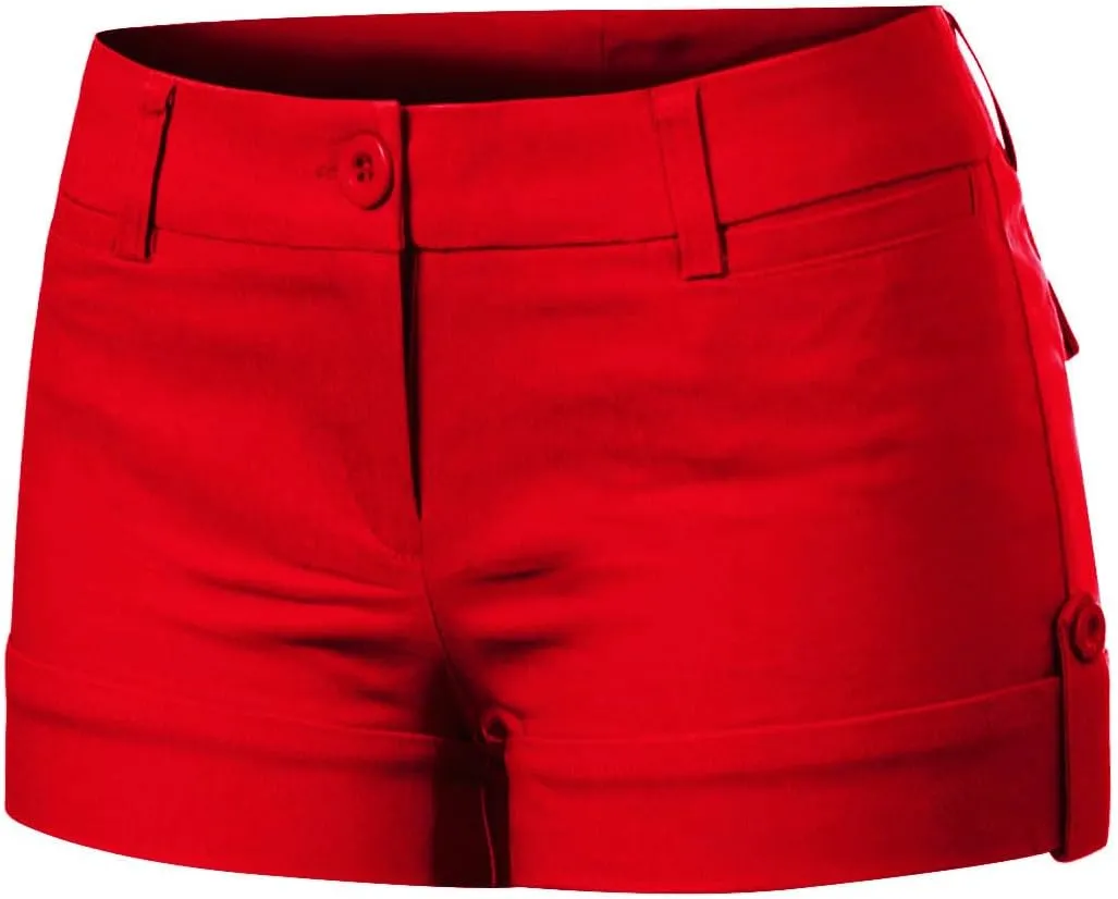 MixMatchy Women's Casual Body Enhancing Comfort Cuffed Shorts with Pockets