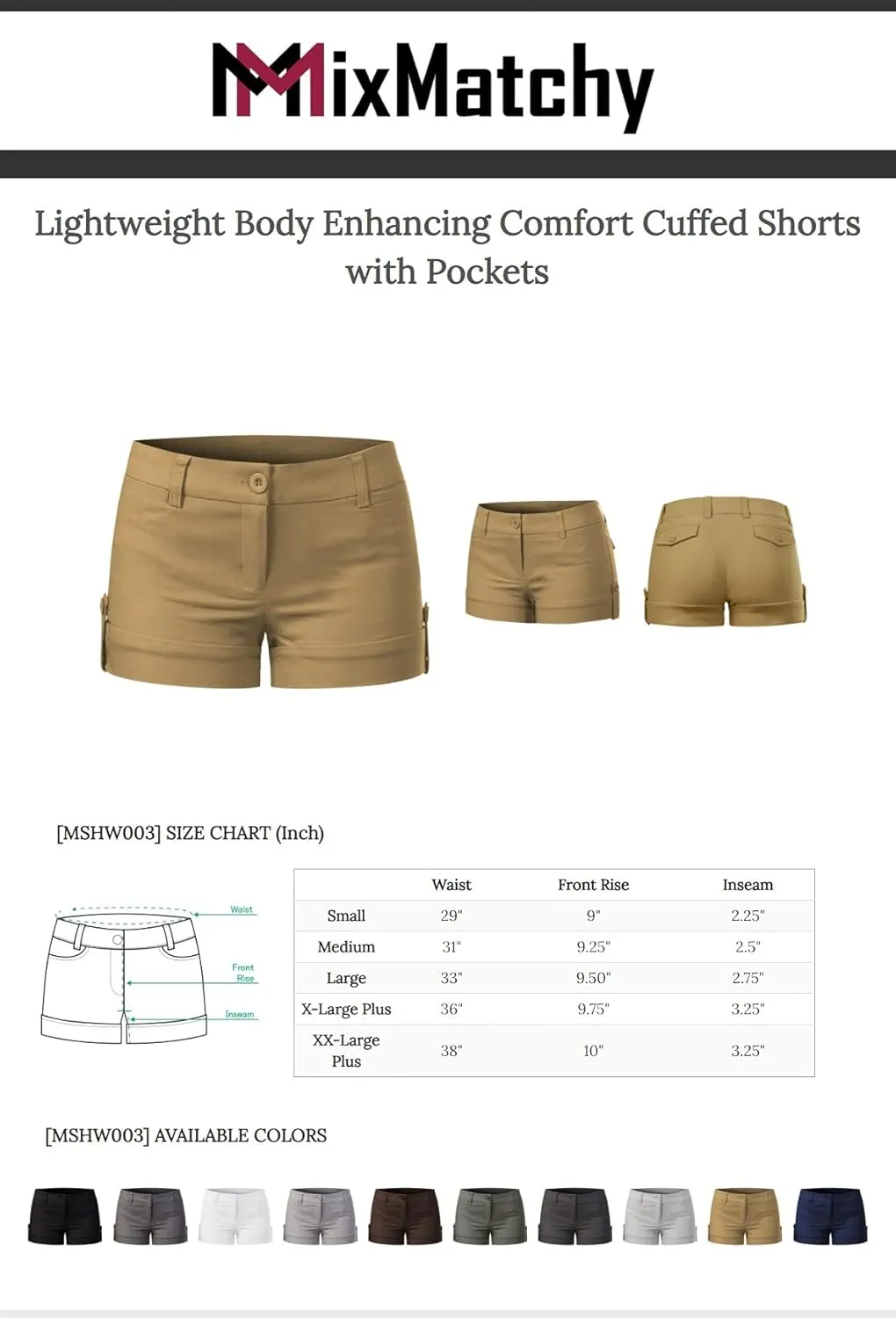 MixMatchy Women's Casual Body Enhancing Comfort Cuffed Shorts with Pockets