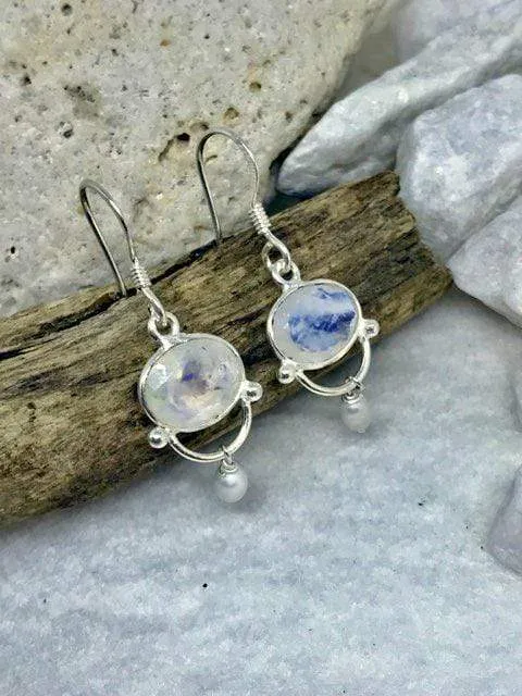 Moonstone and Pearl Elegant Earrings