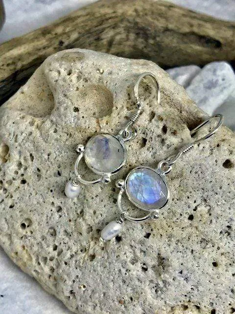 Moonstone and Pearl Elegant Earrings