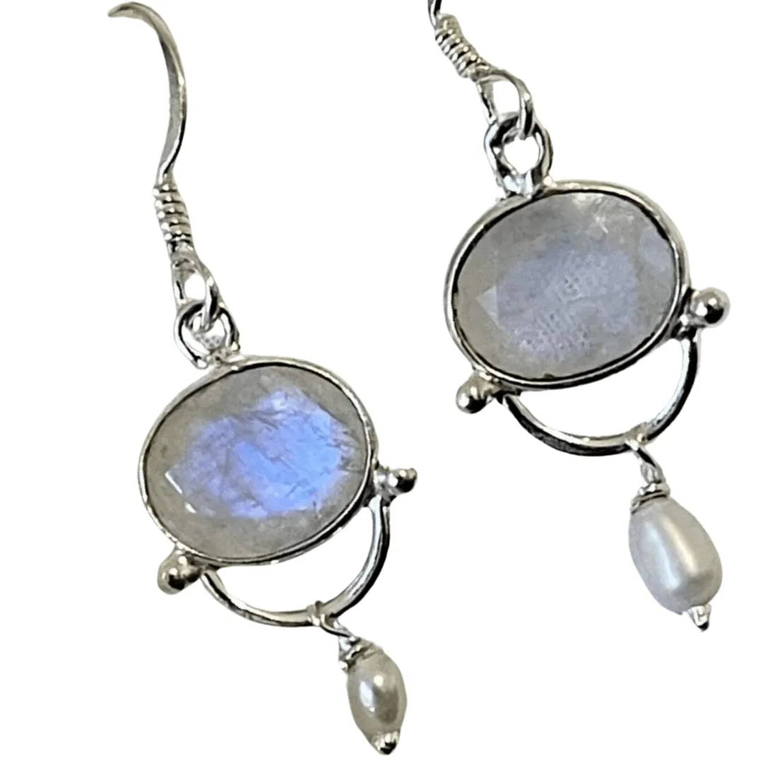 Moonstone and Pearl Elegant Earrings