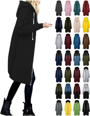Muyise Women's Casual Zip Up Long Hoodies Tunic Sweatshirt Winter Warm Long Sleeve Hooded Outerwear Jacket Coat with Pockets