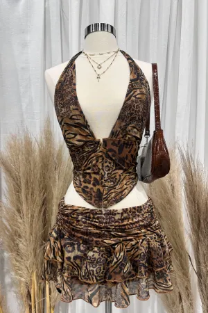 Nairobi Mesh Mini Skirt Set (Leopard Multi)