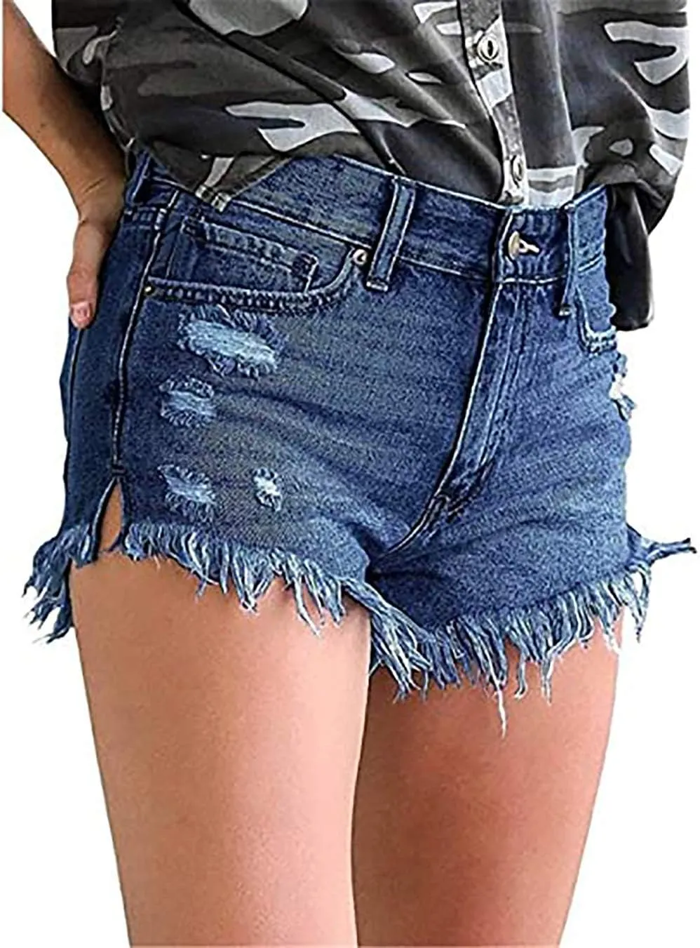 Necooer Women Denim Shorts Casual Summer Mid Waist Stretchy Denim Jean Shorts