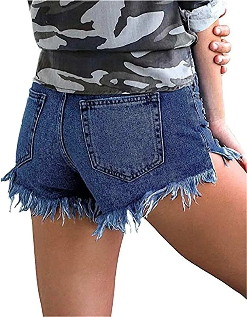 Necooer Women Denim Shorts Casual Summer Mid Waist Stretchy Denim Jean Shorts