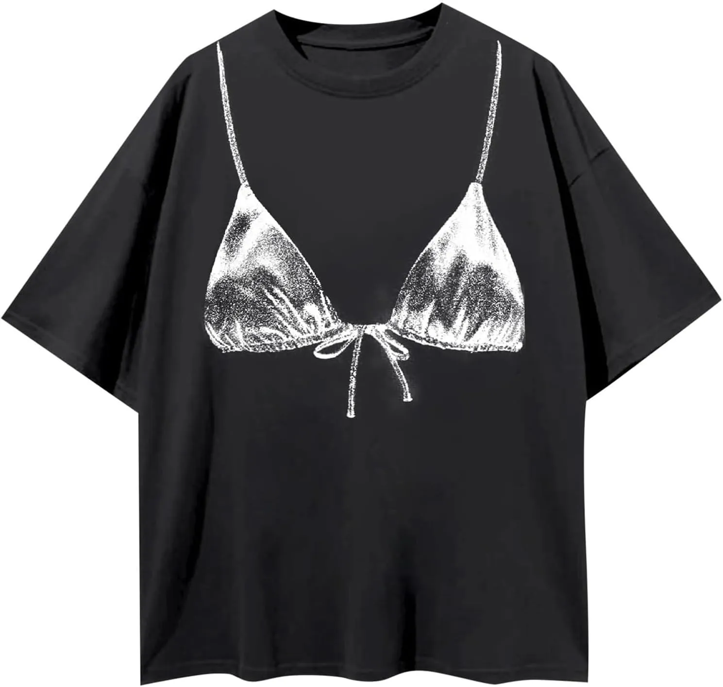 NUFIWI Women Y2k Bra Print Shirt Top Crewneck Short Sleeve Oversized Tee Graphic Bikini Funny Tshirts Coquette Clothes