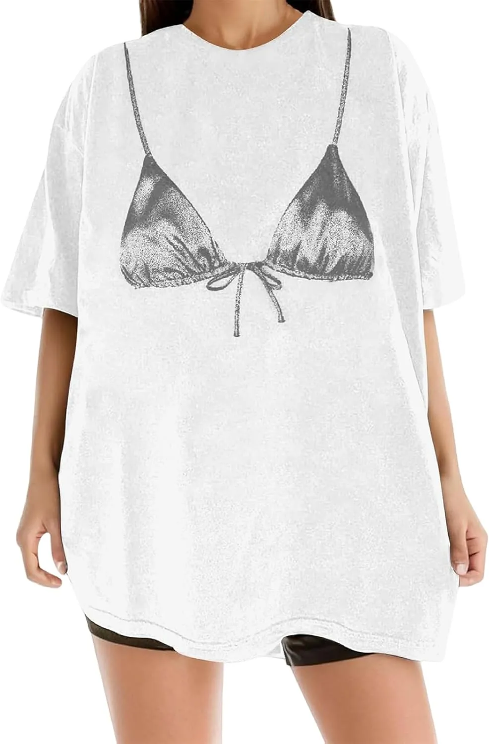 NUFIWI Women Y2k Bra Print Shirt Top Crewneck Short Sleeve Oversized Tee Graphic Bikini Funny Tshirts Coquette Clothes