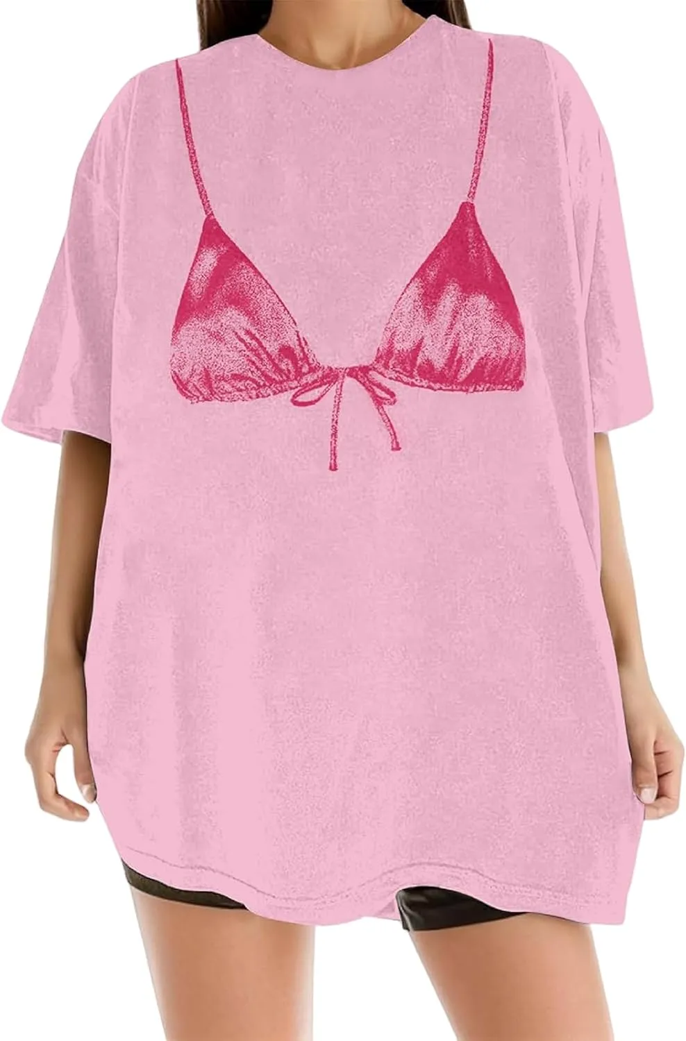 NUFIWI Women Y2k Bra Print Shirt Top Crewneck Short Sleeve Oversized Tee Graphic Bikini Funny Tshirts Coquette Clothes