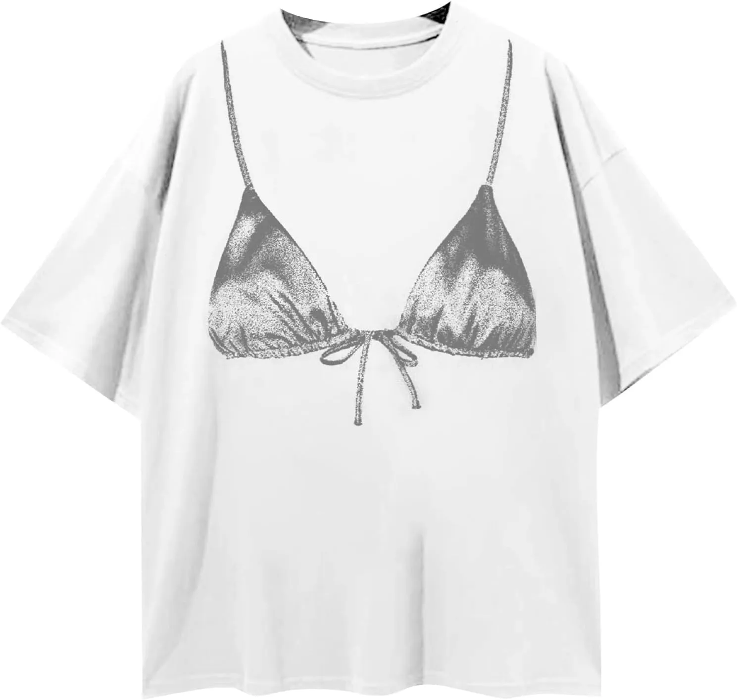 NUFIWI Women Y2k Bra Print Shirt Top Crewneck Short Sleeve Oversized Tee Graphic Bikini Funny Tshirts Coquette Clothes