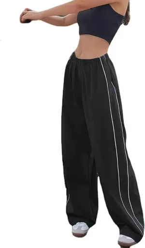 ODIZLI Parachute Pants for Women Y2k Low Rise Loose Cargo Pants Streetwear Oversized Baggy Sweatpants Joggers Pants