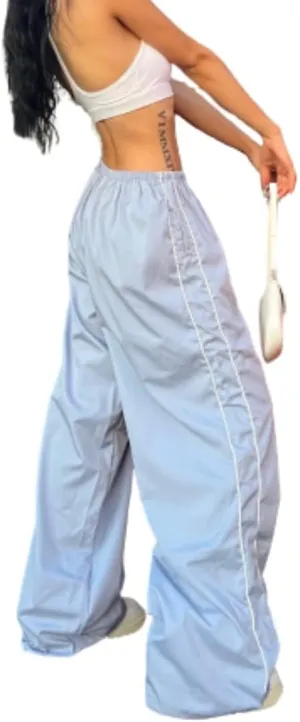 ODIZLI Parachute Pants for Women Y2k Low Rise Loose Cargo Pants Streetwear Oversized Baggy Sweatpants Joggers Pants