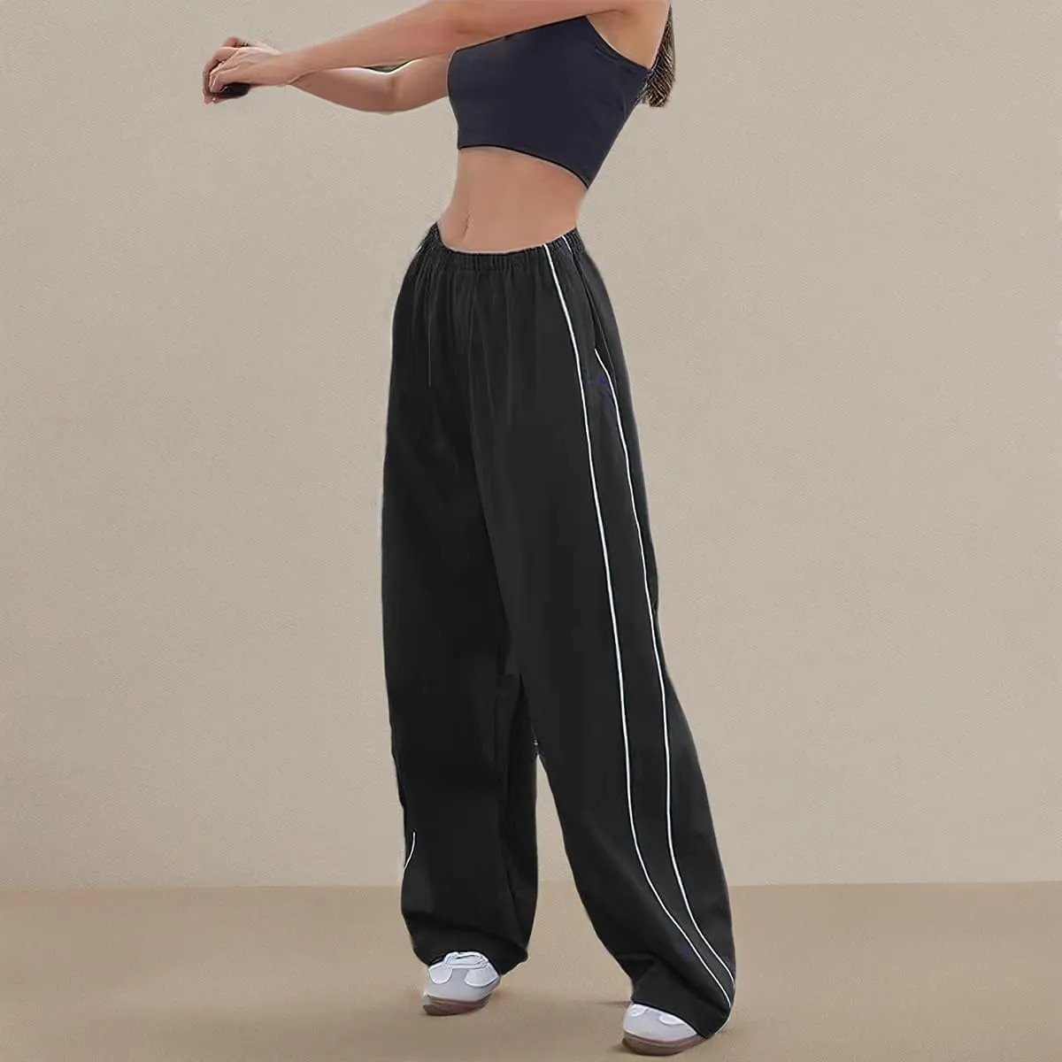 ODIZLI Parachute Pants for Women Y2k Low Rise Loose Cargo Pants Streetwear Oversized Baggy Sweatpants Joggers Pants