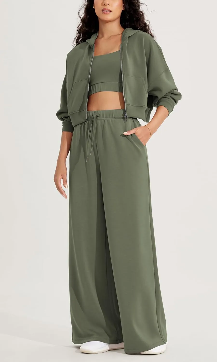 ODODOS Women's Modal Soft Extra Wide Leg Pants with Pockets Drawstring High Waist Pull-On Casual Pants
