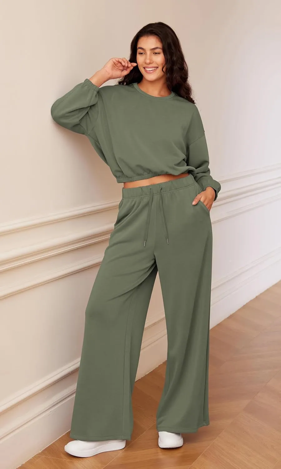 ODODOS Women's Modal Soft Extra Wide Leg Pants with Pockets Drawstring High Waist Pull-On Casual Pants