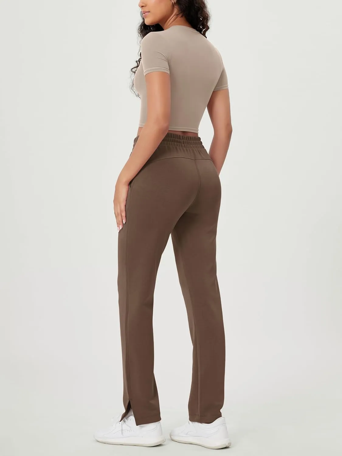 ODODOS Women's Modal Soft Split-Hem High Waist Pants with Pockets Adjustable Shockcord Casual Lounge Pants