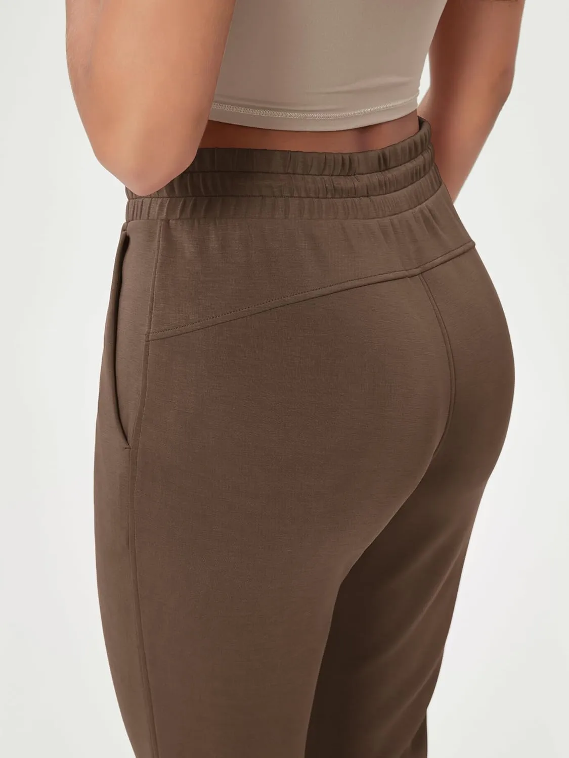 ODODOS Women's Modal Soft Split-Hem High Waist Pants with Pockets Adjustable Shockcord Casual Lounge Pants