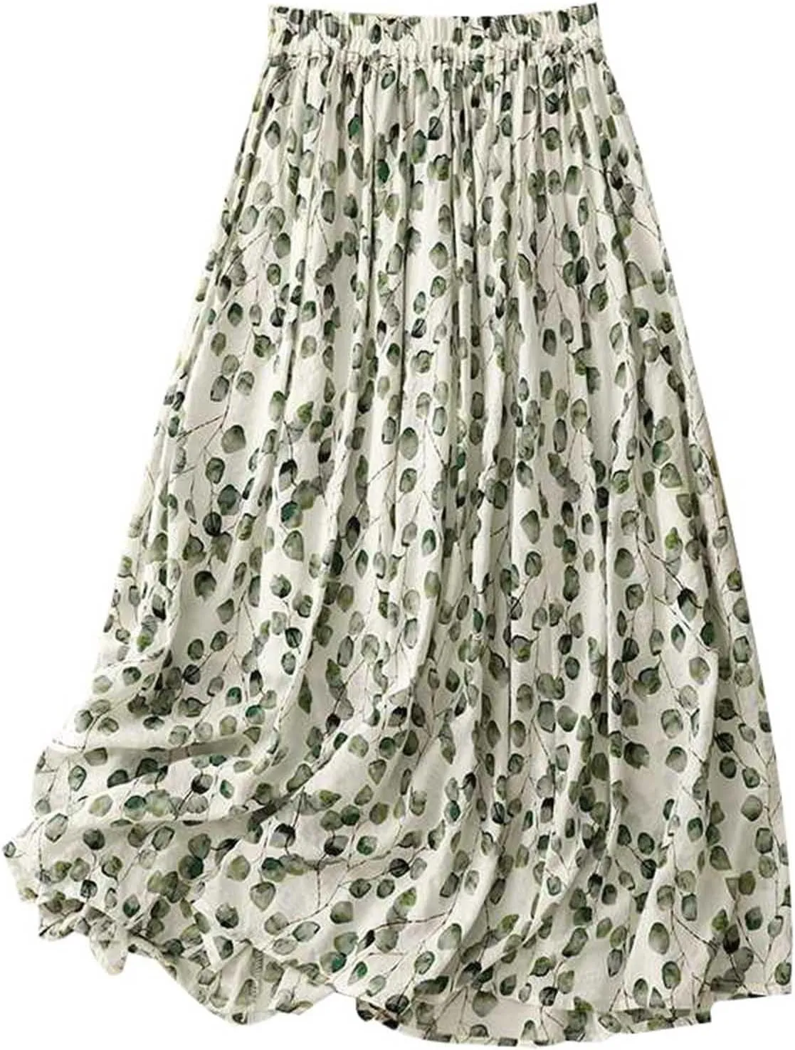 Oplxuo Women's High Waist Floral Printed Midi Skirt High Waist A-Line Swing Flowy Skirts