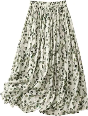 Oplxuo Women's High Waist Floral Printed Midi Skirt High Waist A-Line Swing Flowy Skirts