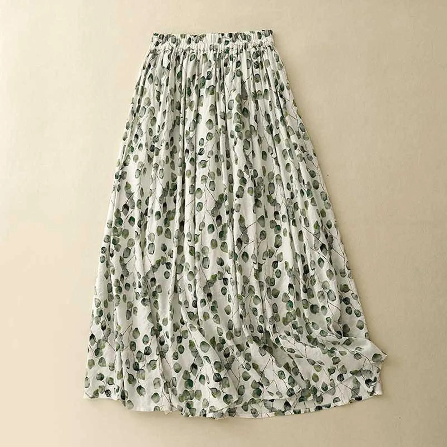Oplxuo Women's High Waist Floral Printed Midi Skirt High Waist A-Line Swing Flowy Skirts