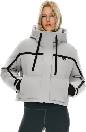 Orolay Women's Cropped Puffer Jacket Winter Quilted Short Down Coat Warm Hooded Zip Fashion Outerwear with Pockets