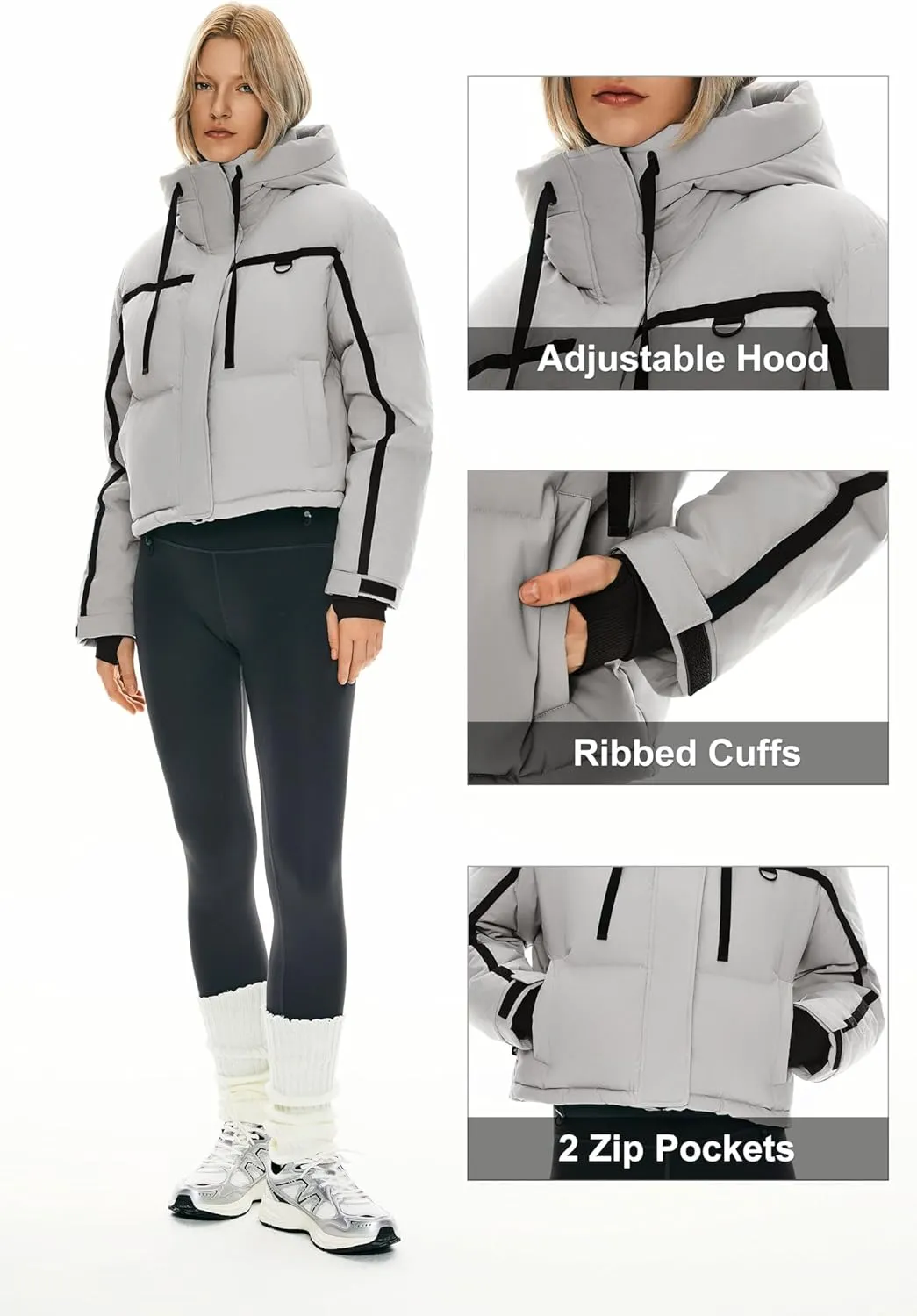 Orolay Women's Cropped Puffer Jacket Winter Quilted Short Down Coat Warm Hooded Zip Fashion Outerwear with Pockets