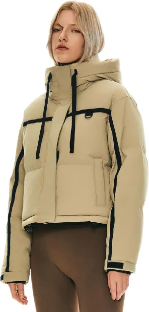 Orolay Women's Cropped Puffer Jacket Winter Quilted Short Down Coat Warm Hooded Zip Fashion Outerwear with Pockets