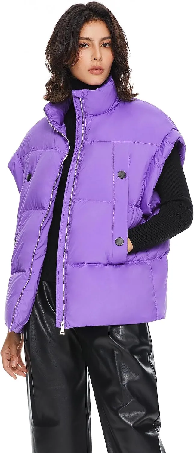 Orolay Women's Puffer Down Vest Oversized Warm Sleeveless Jacket Fashion Quilted Outerwear Gilet with Stand Collar